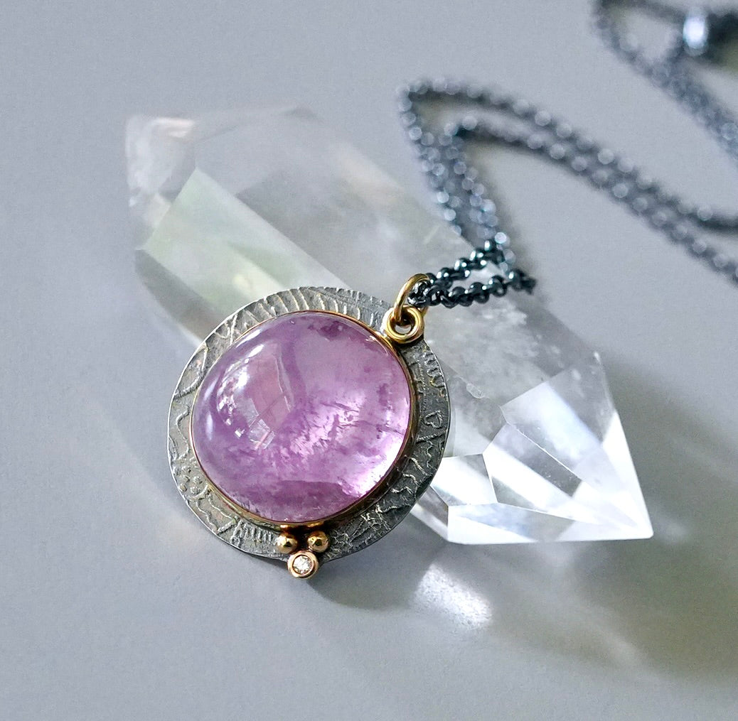 Kunzite and diamond pendant