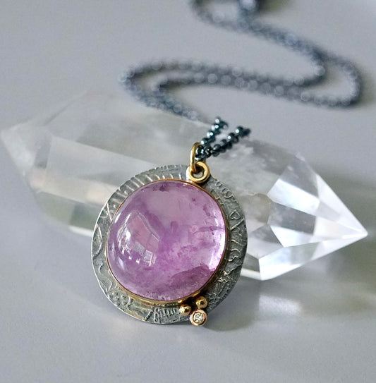 Kunzite and diamond pendant