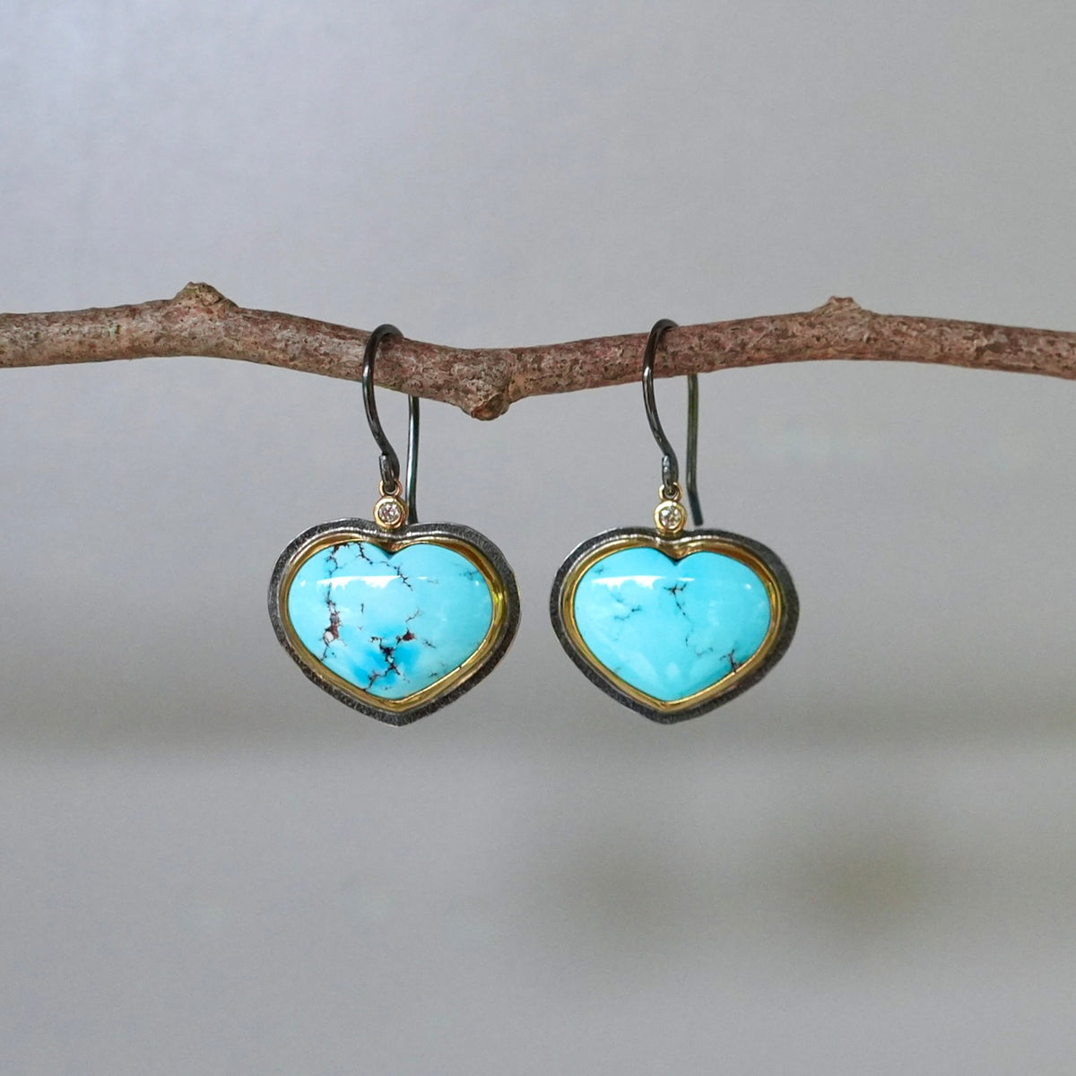 Golden Hills turquoise heart earrings with diamond accents