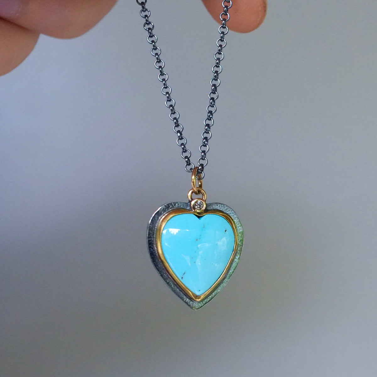 Golden Hills turquoise heart pendant with diamond accent
