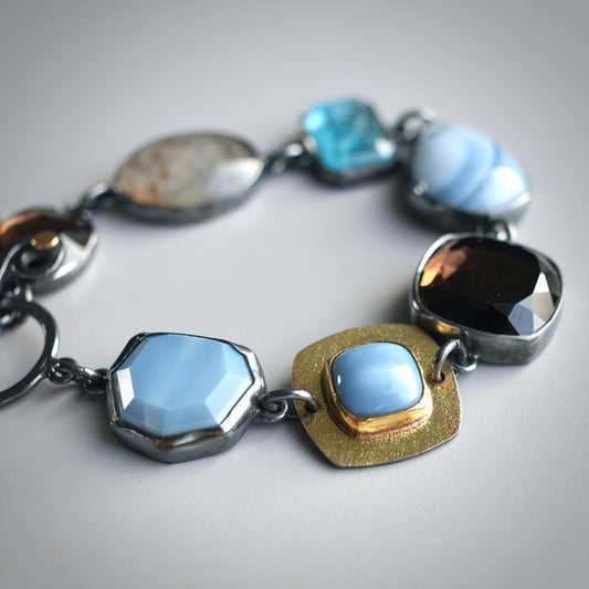 Blue opal, smokey quartz and dendritic agate bracelet