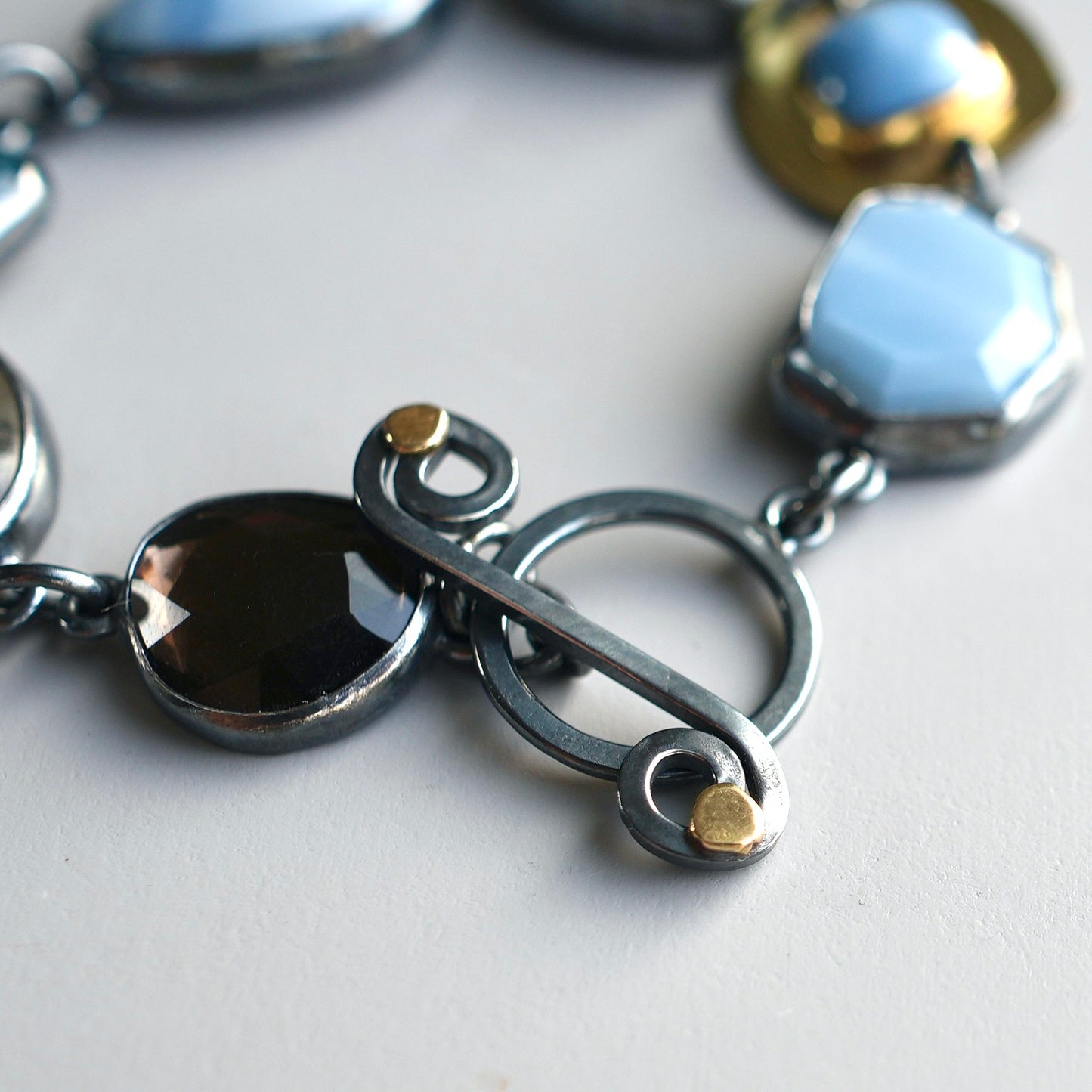 Blue opal, smokey quartz and dendritic agate bracelet