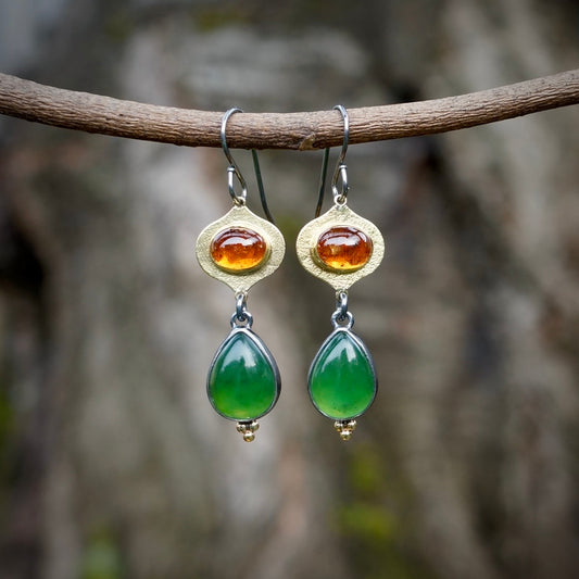 Spessartine Garnet and green aventurine earrings