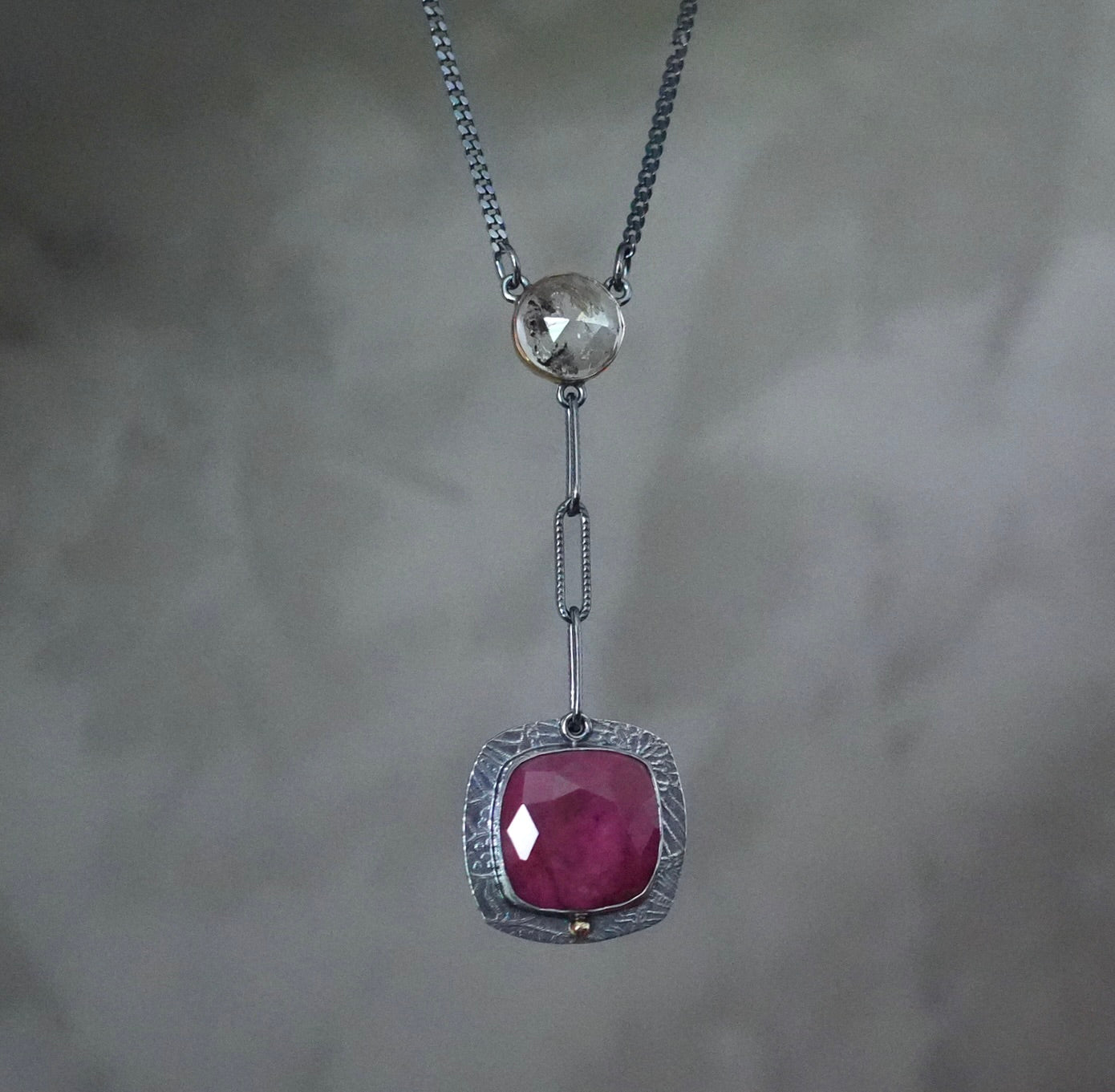 Herkimer diamond and cobalt calcite necklace