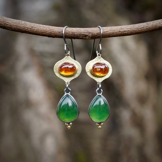 Spessartine Garnet and green aventurine earrings