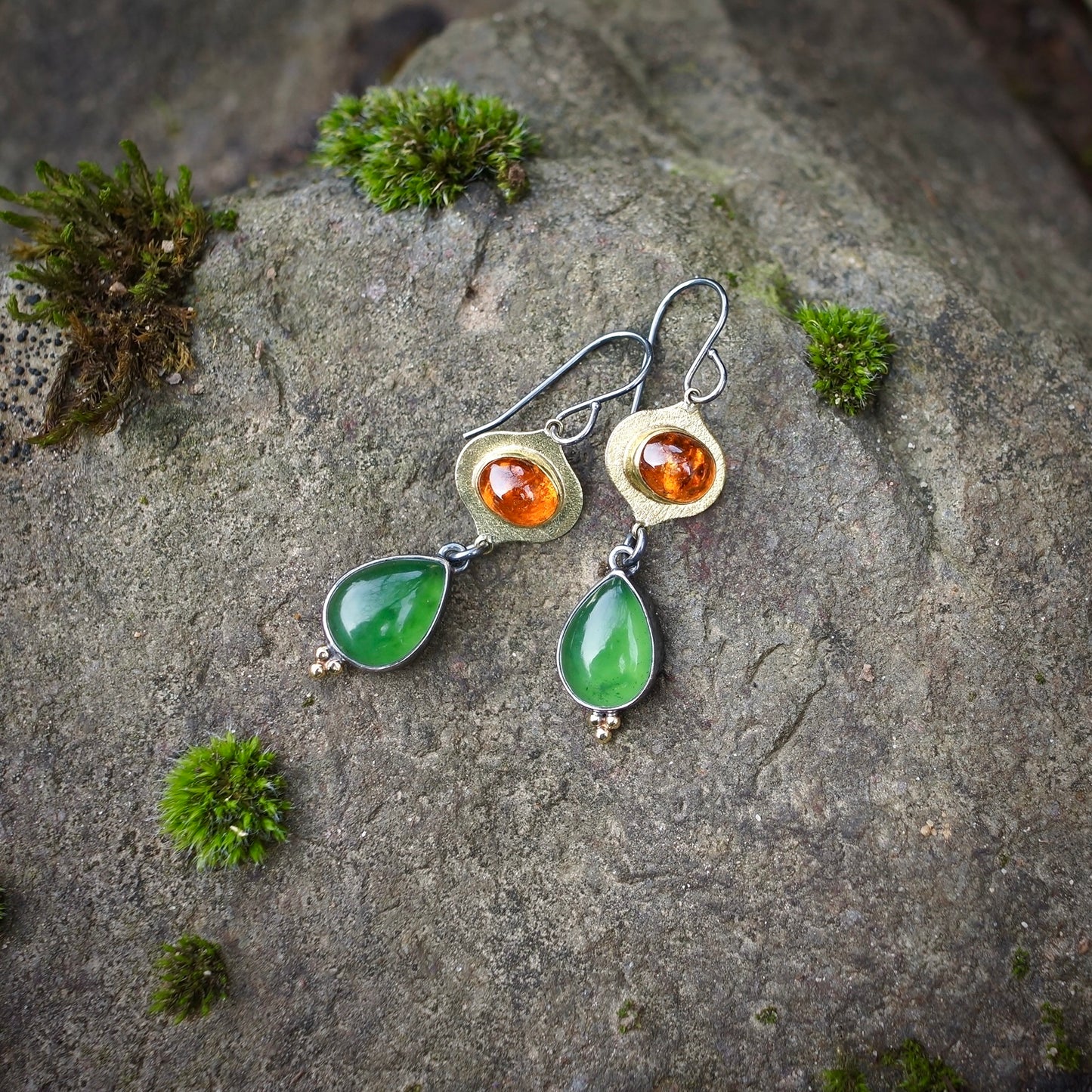 Spessartine Garnet and green aventurine earrings