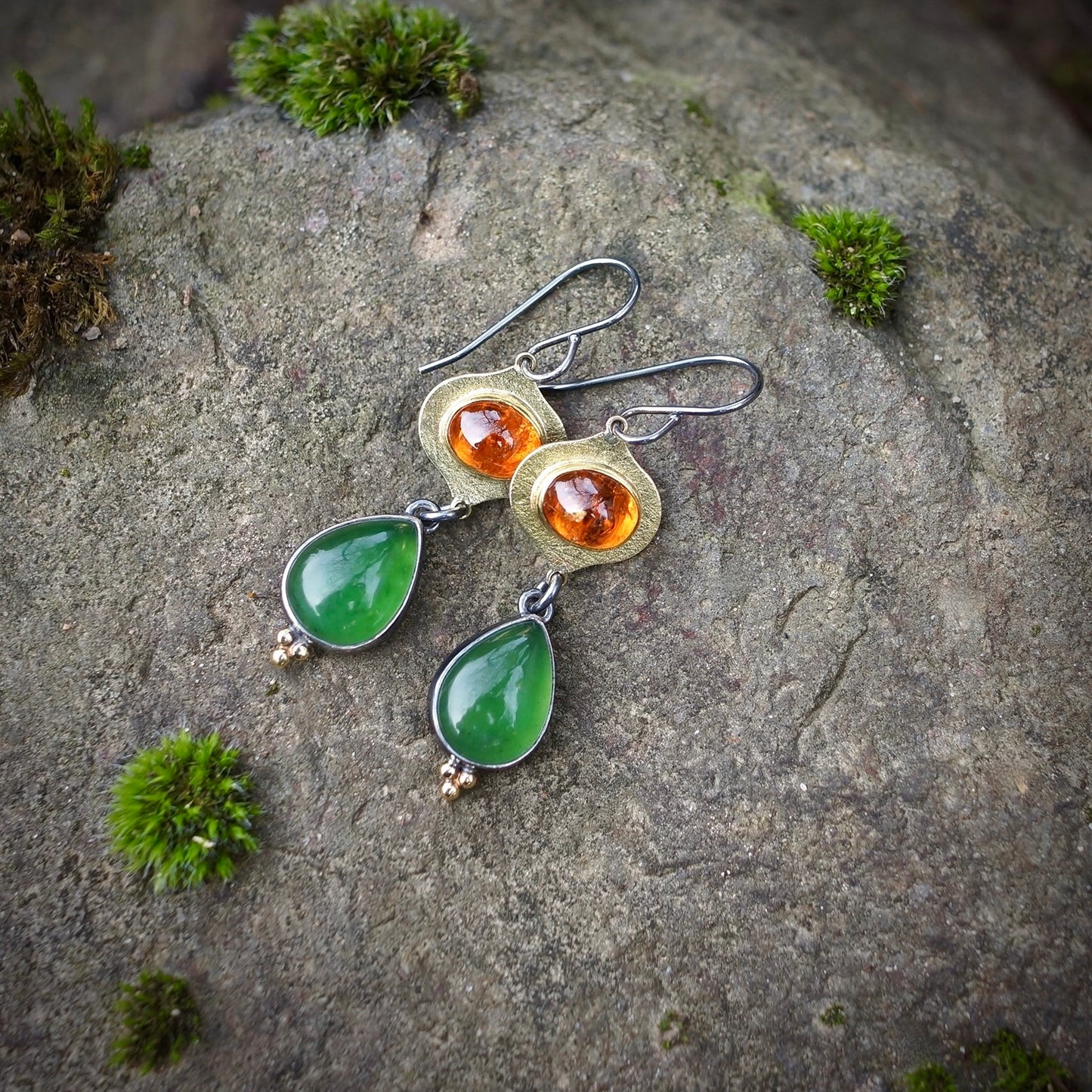 Spessartine Garnet and green aventurine earrings