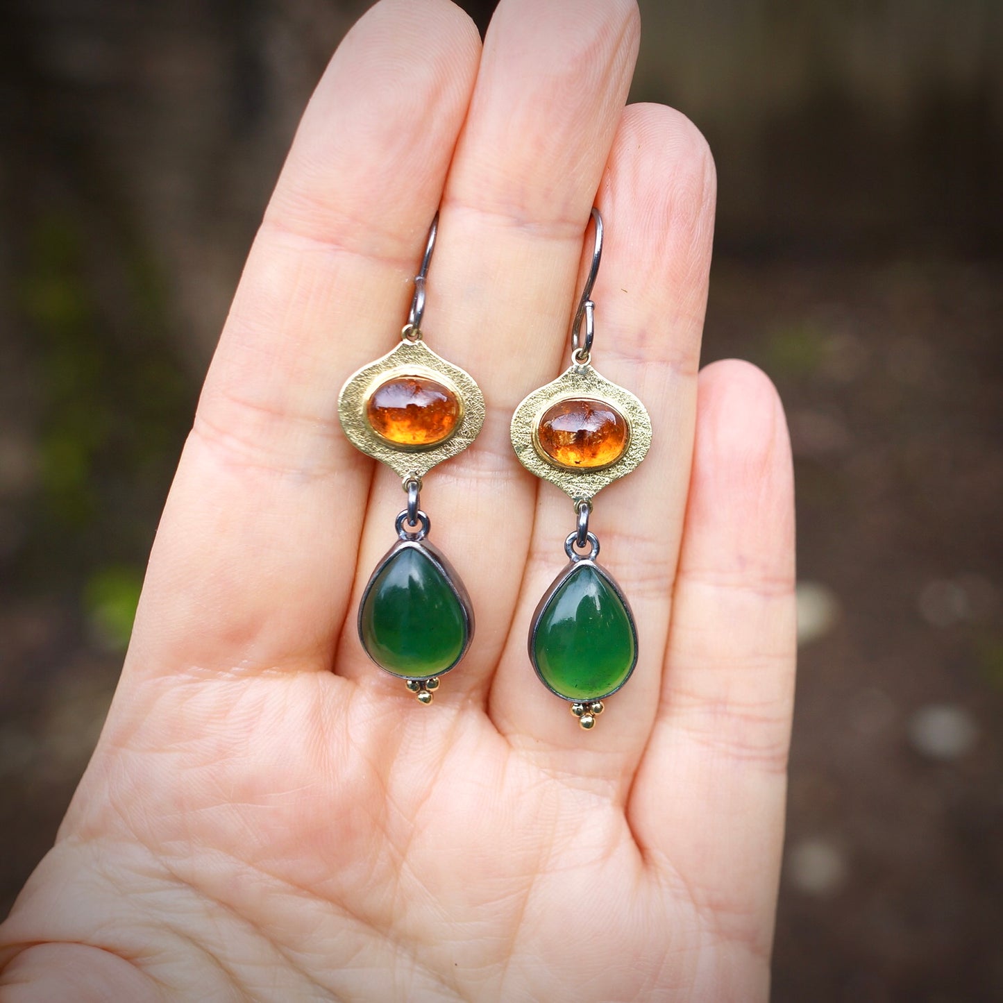 Spessartine Garnet and green aventurine earrings