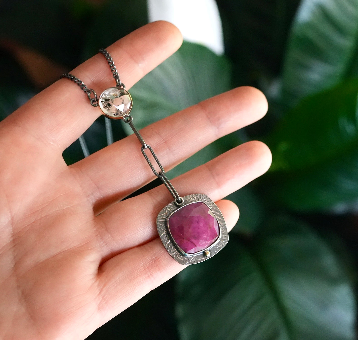Herkimer diamond and cobalt calcite necklace