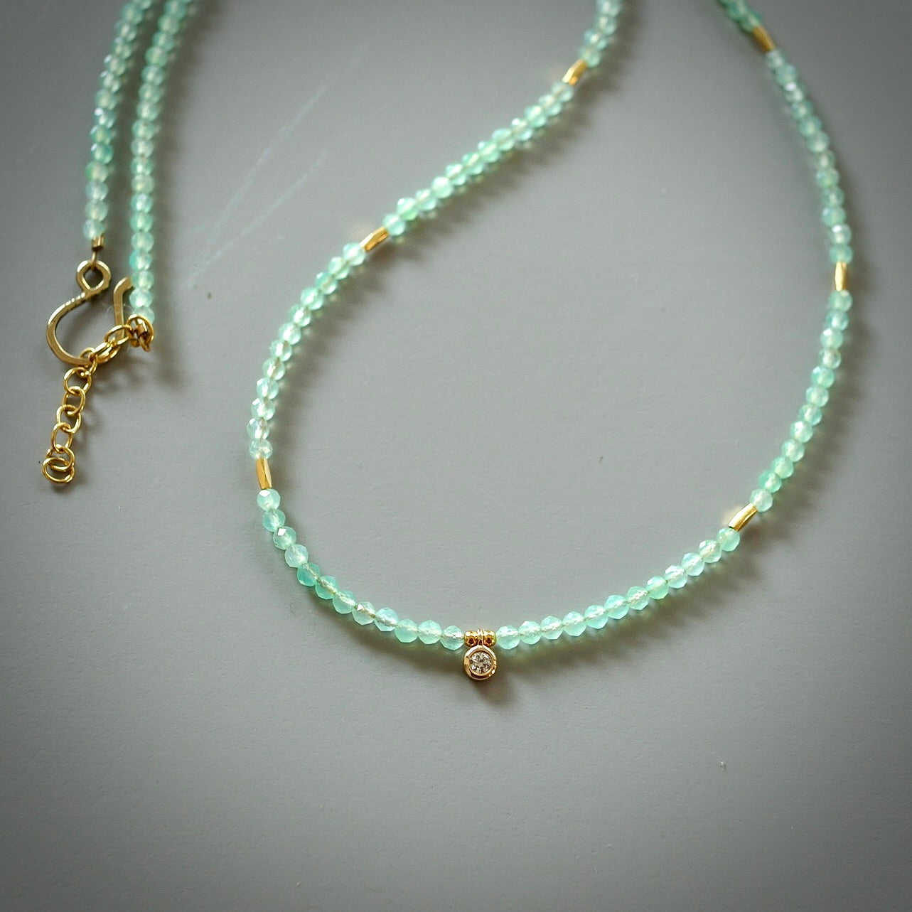 Dedicated chrysoprase and diamond necklace