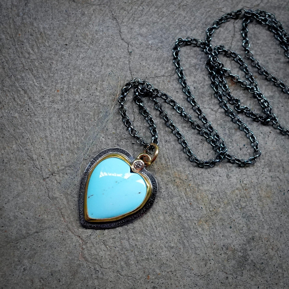 Golden Hills turquoise heart pendant with diamond accent