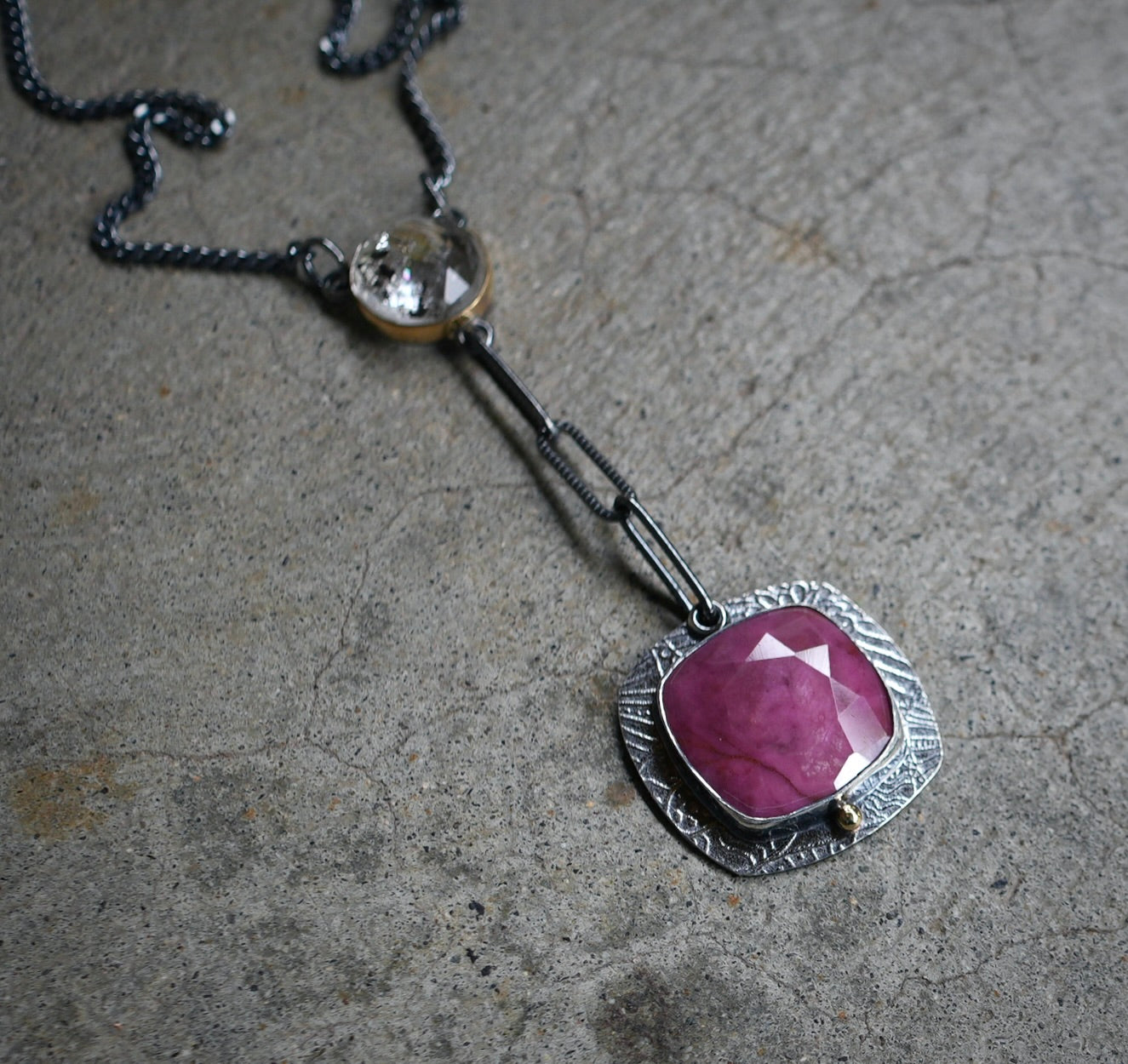 Herkimer diamond and cobalt calcite necklace