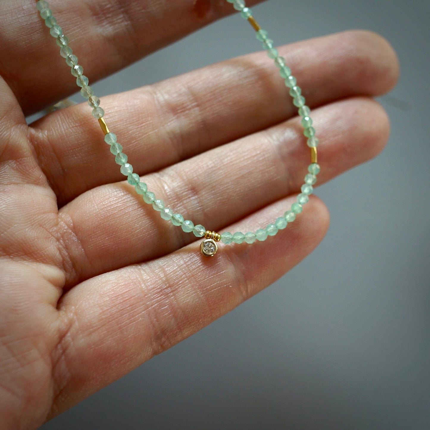 Dedicated chrysoprase and diamond necklace