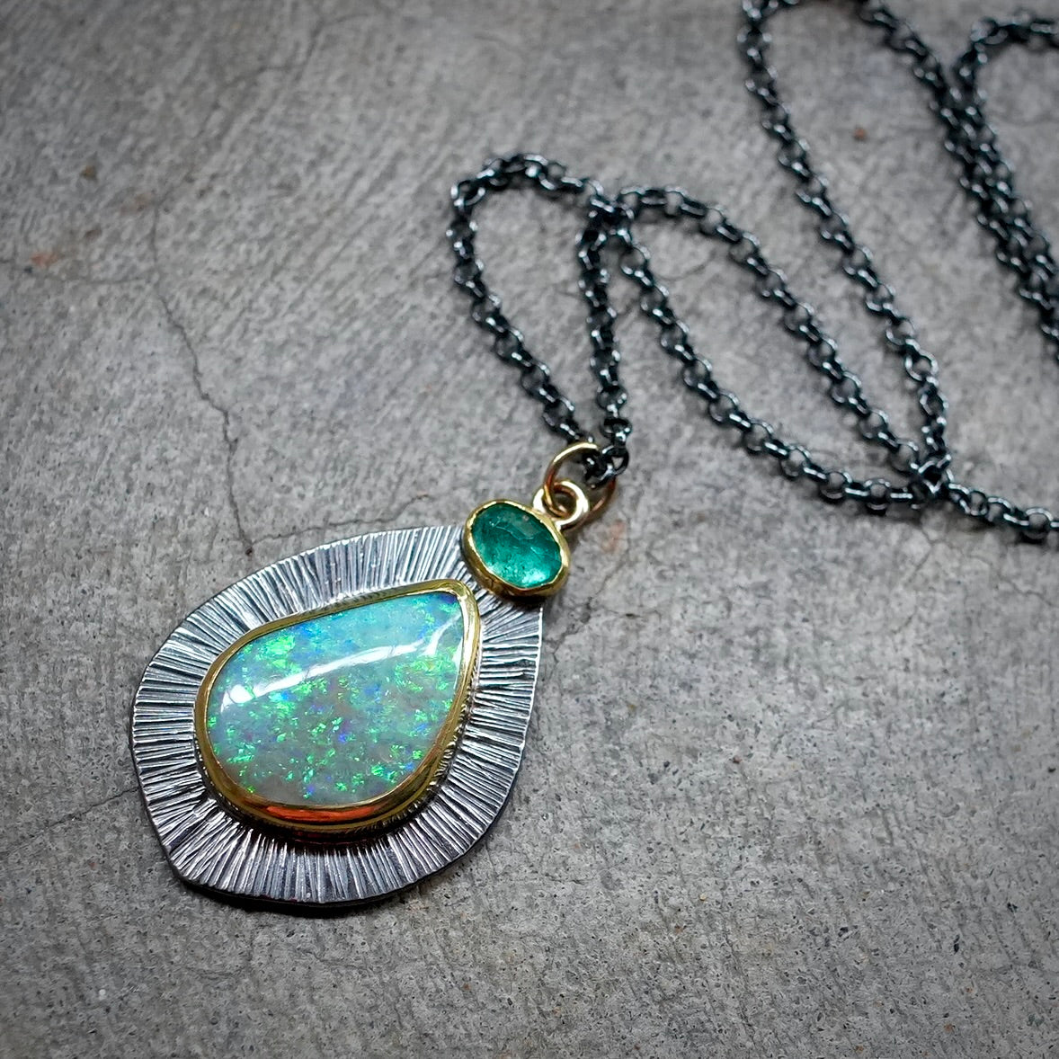 Lightning Ridge Crystal Opal and emerald pendant