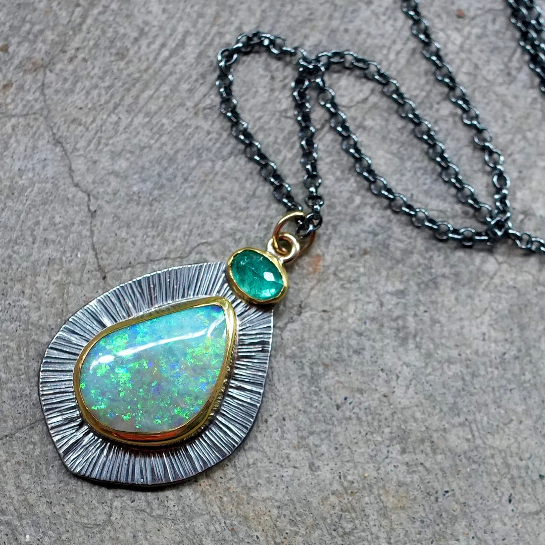 Lightning Ridge Crystal Opal and emerald pendant