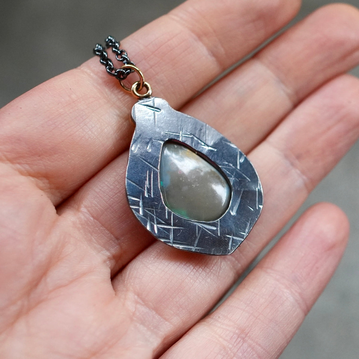 Lightning Ridge Crystal Opal and emerald pendant