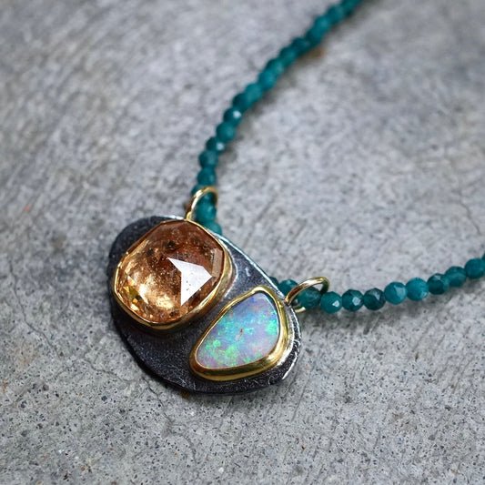 Yellow Grossular garnet and Australian white opal pendant