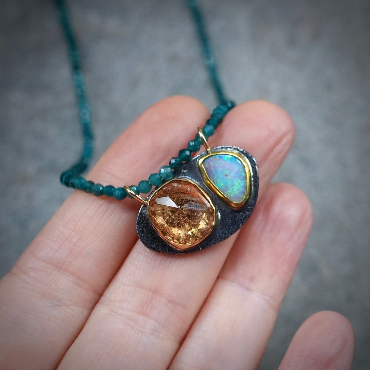 Yellow Grossular garnet and Australian white opal pendant
