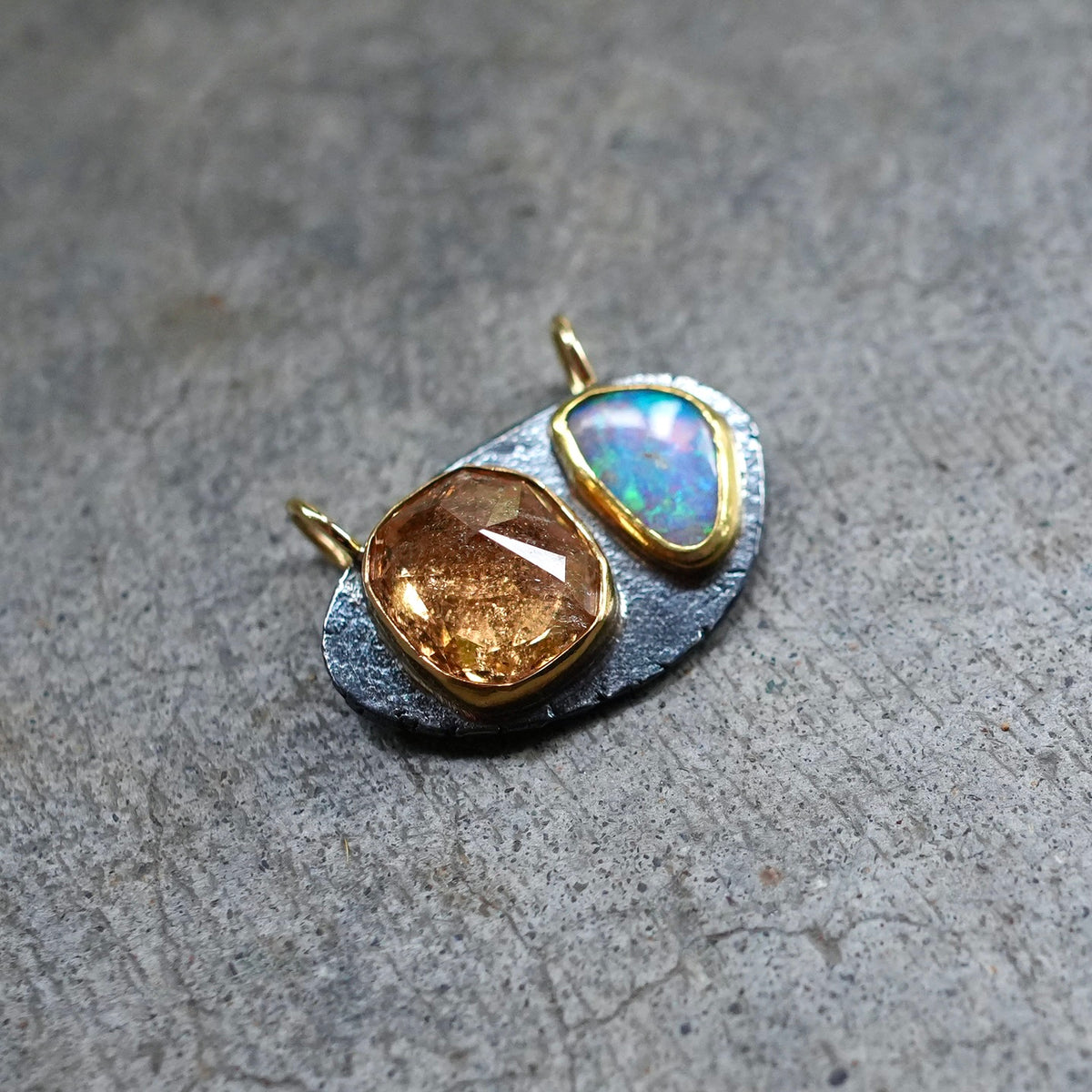 Yellow Grossular garnet and Australian white opal pendant