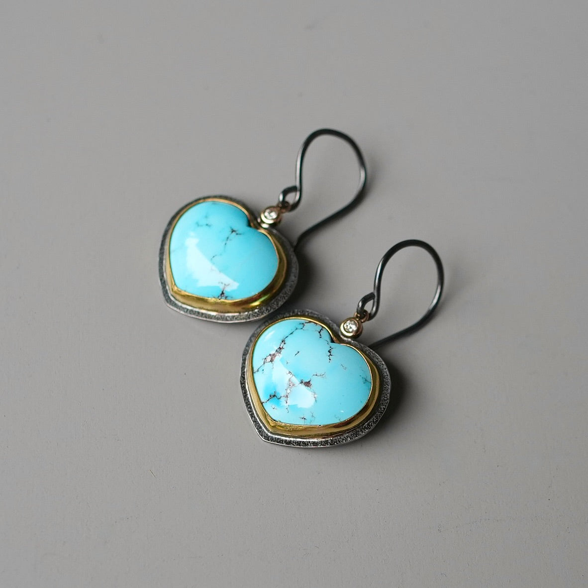 Golden Hills turquoise heart earrings with diamond accents