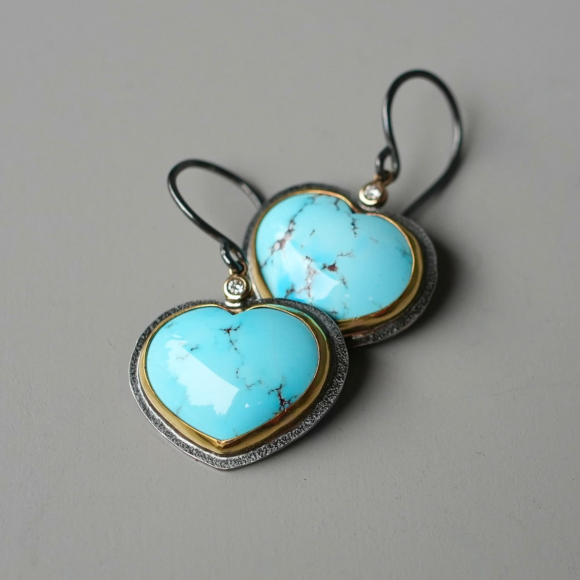 Golden Hills turquoise heart earrings with diamond accents