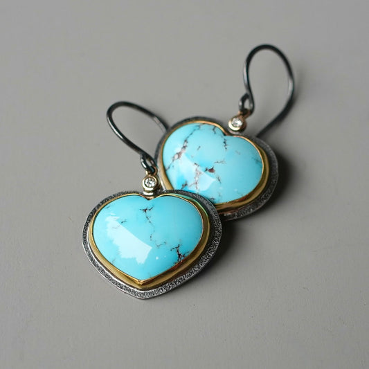Golden Hills turquoise heart earrings with diamond accents