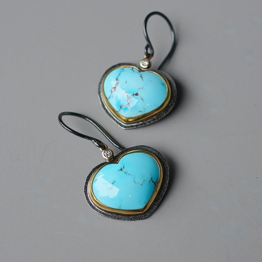 Golden Hills turquoise heart earrings with diamond accents