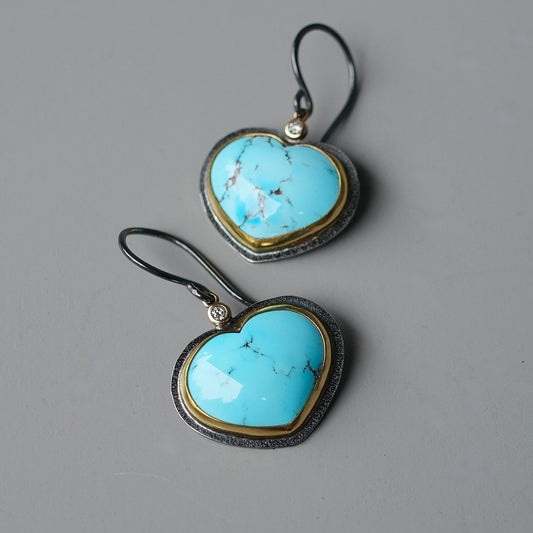 Golden Hills turquoise heart earrings with diamond accents