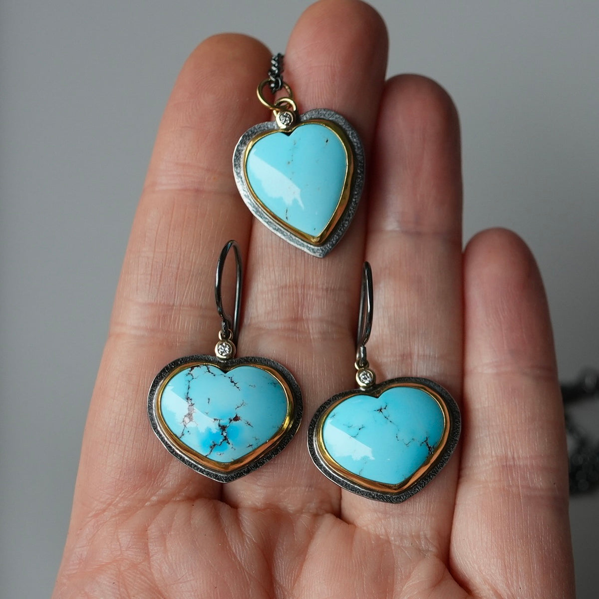 Golden Hills turquoise heart pendant with diamond accent