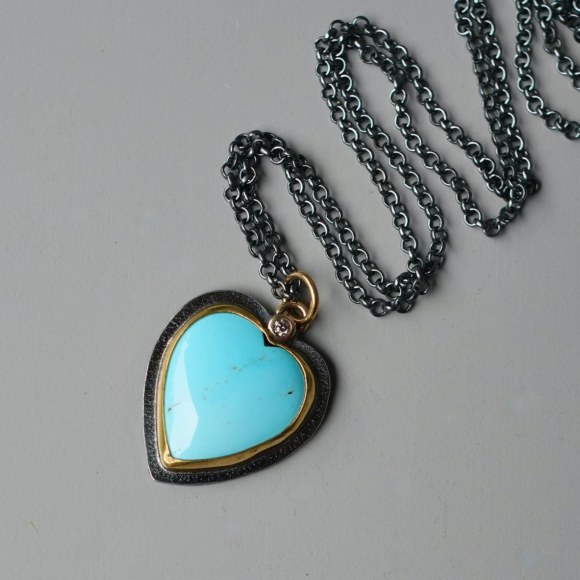 Golden Hills turquoise heart pendant with diamond accent