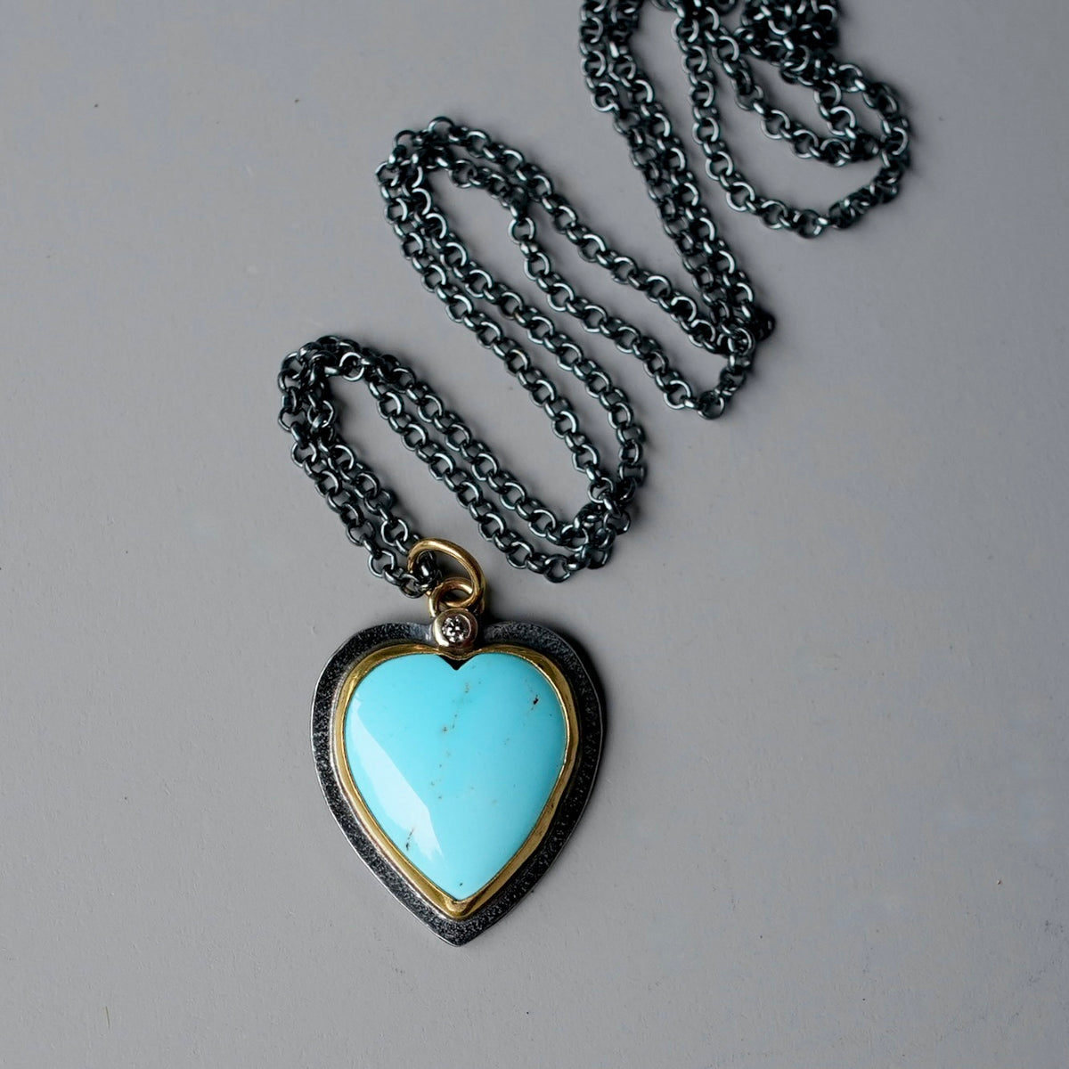 Golden Hills turquoise heart pendant with diamond accent