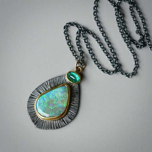 Lightning Ridge Crystal Opal and emerald pendant