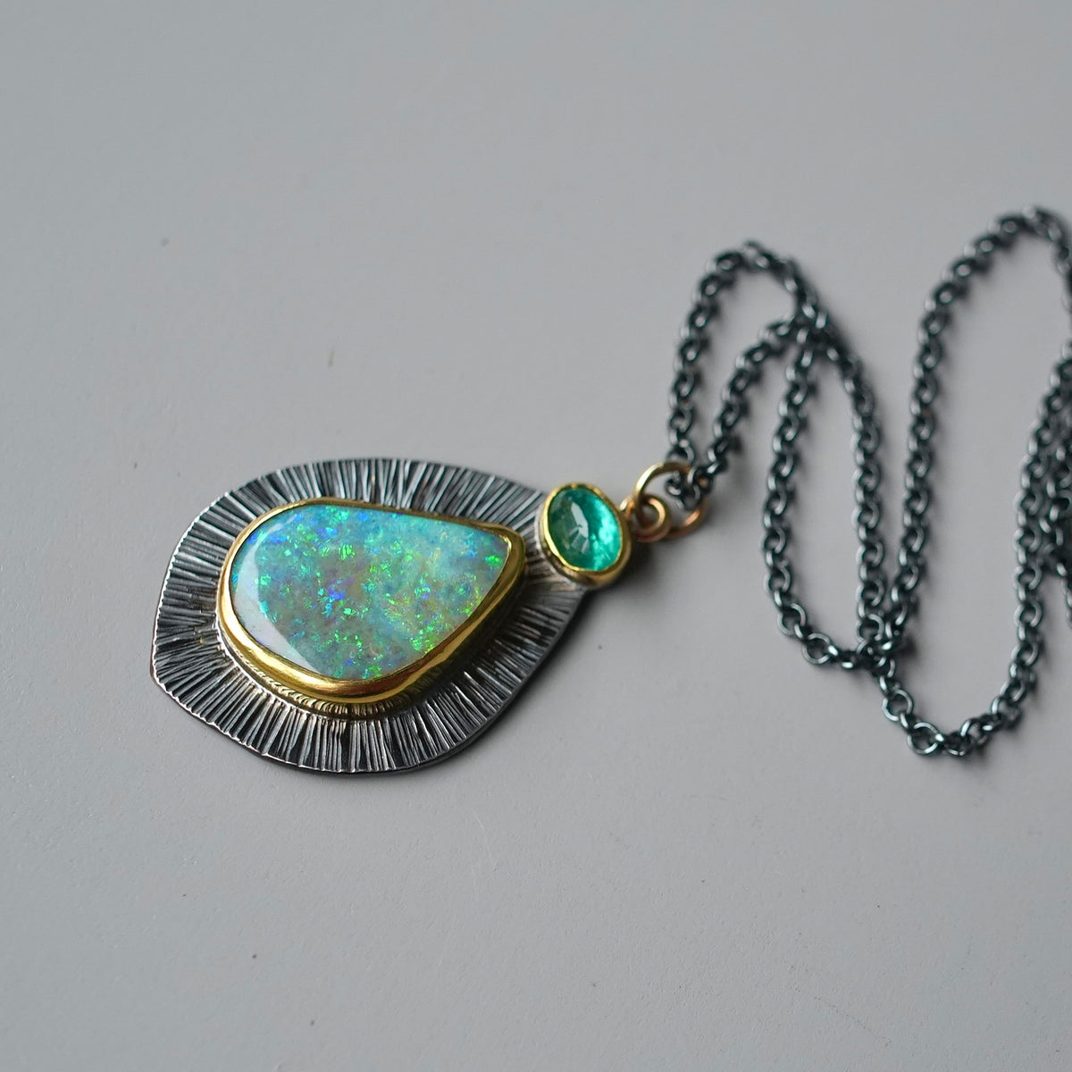 Lightning Ridge Crystal Opal and emerald pendant
