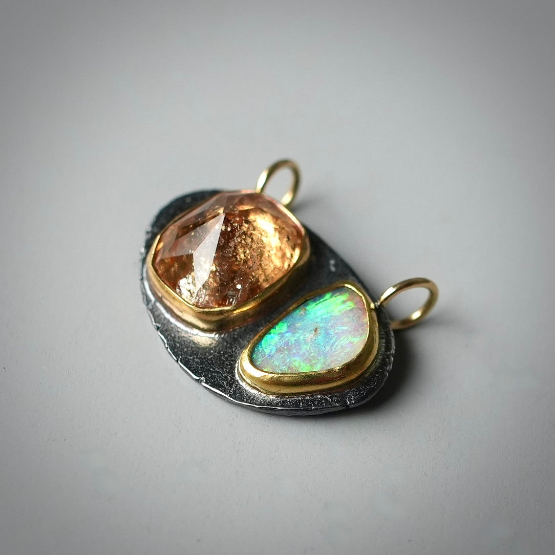 Yellow Grossular garnet and Australian white opal pendant