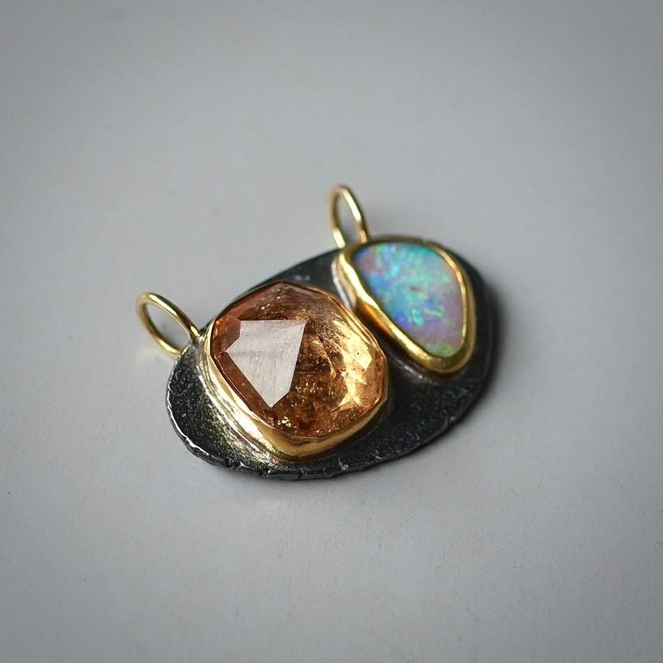 Yellow Grossular garnet and Australian white opal pendant