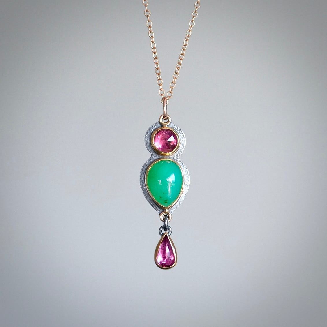 Australian chrysoprase and pink tourmaline pendant