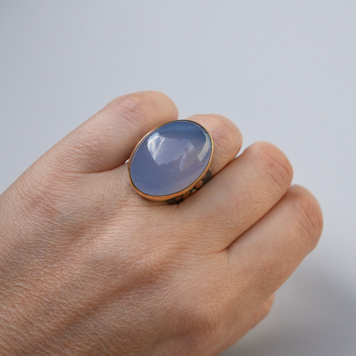 Indonesian lavender chalcedony ring