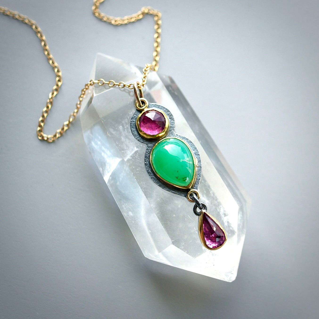 Australian chrysoprase and pink tourmaline pendant