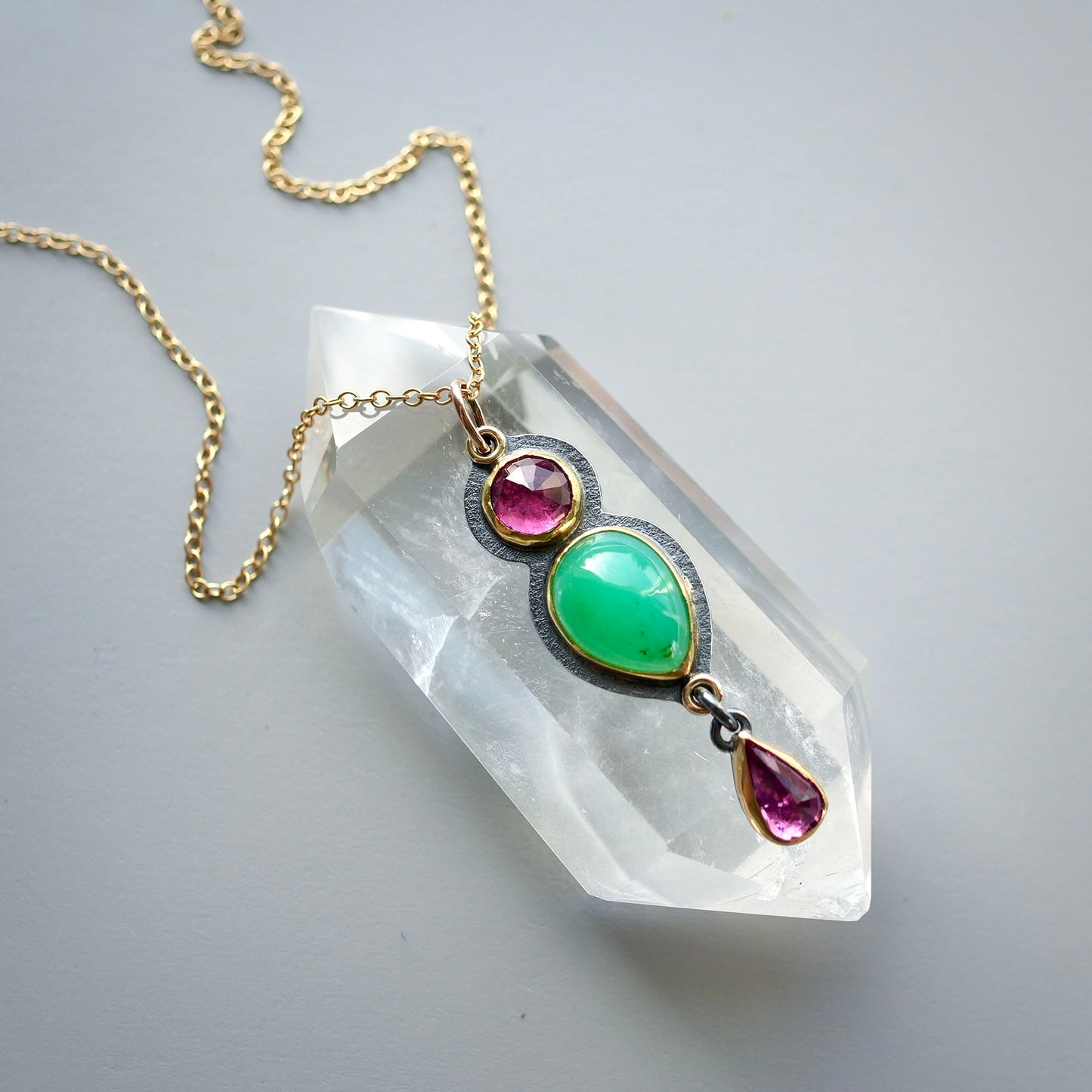 Australian chrysoprase and pink tourmaline pendant