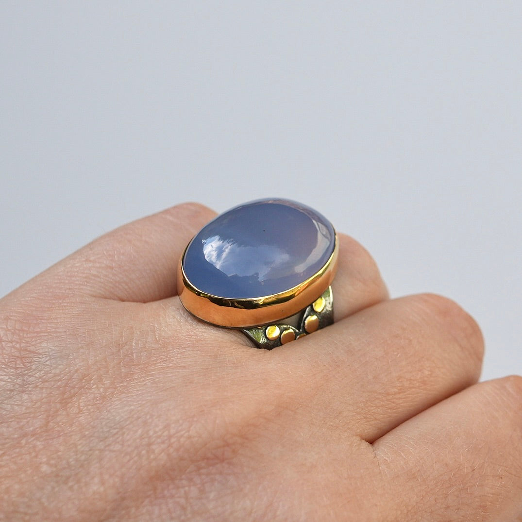 Indonesian lavender chalcedony ring