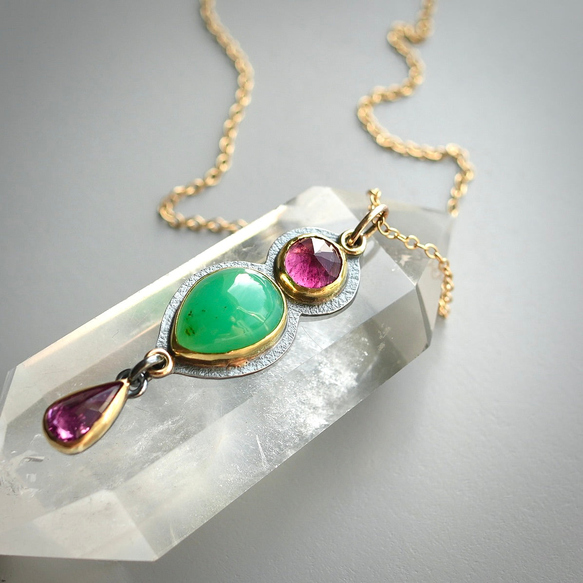 Australian chrysoprase and pink tourmaline pendant