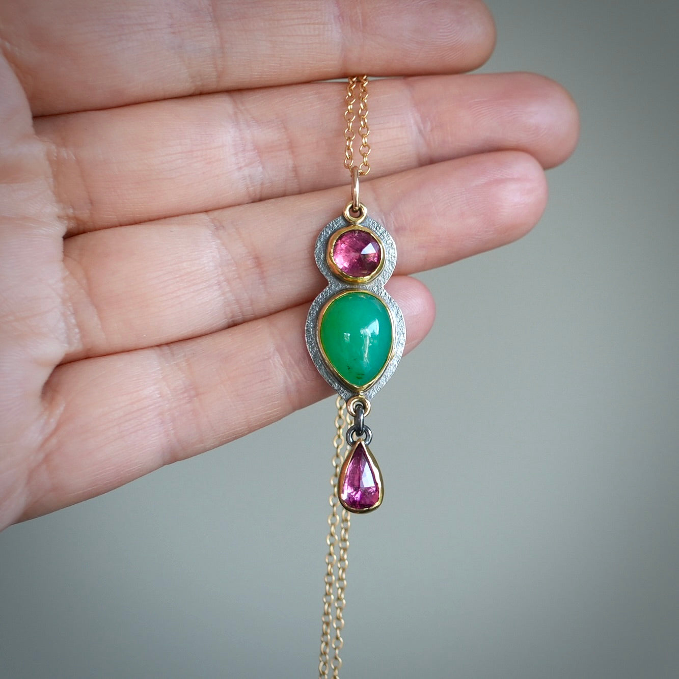 Australian chrysoprase and pink tourmaline pendant