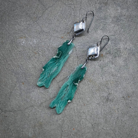 Rainbow moonstone and chrome chalcedony earrings