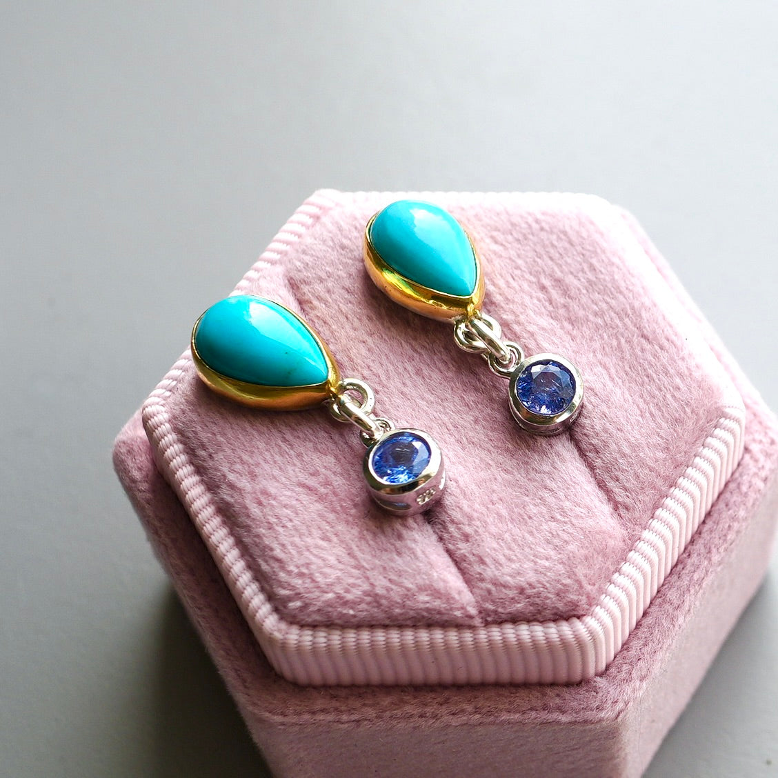 Tanzanite and Sleeping Beauty turquoise earrings