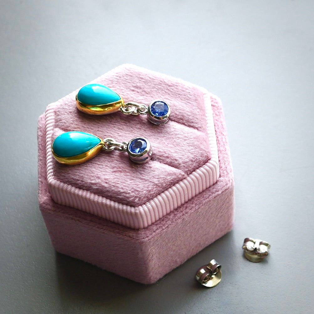 Tanzanite and Sleeping Beauty turquoise earrings