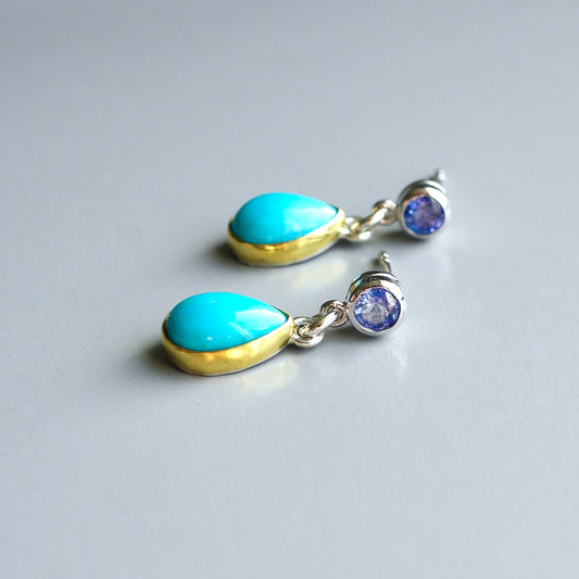 Tanzanite and Sleeping Beauty turquoise earrings