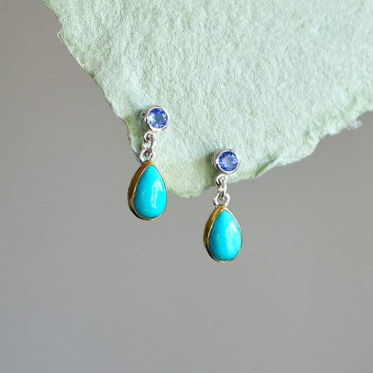 Tanzanite and Sleeping Beauty turquoise earrings