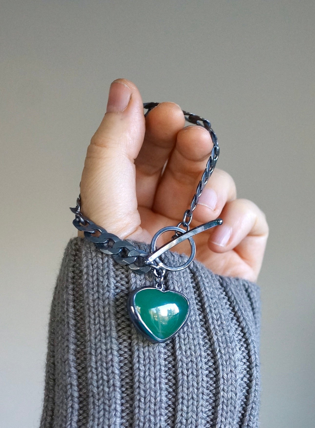 Chrysoprase heart charm bracelet