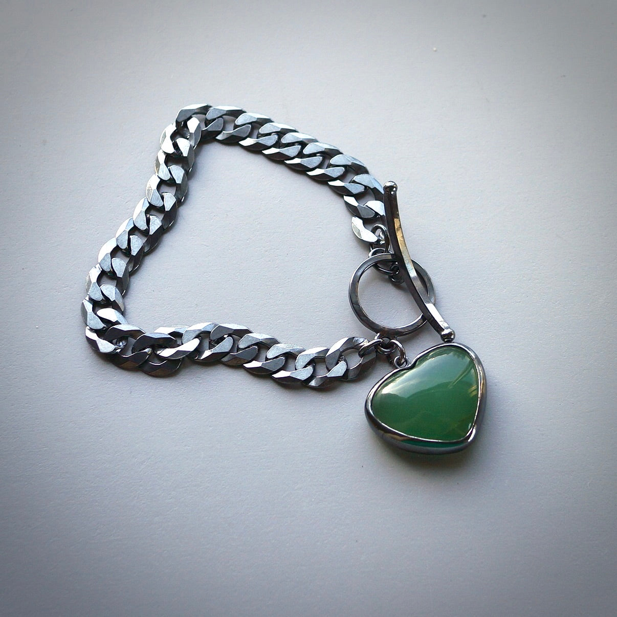 Chrysoprase heart charm bracelet