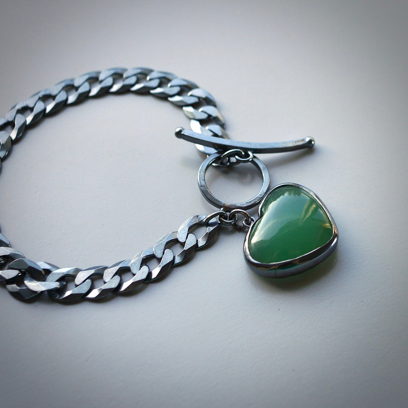 Chrysoprase heart charm bracelet